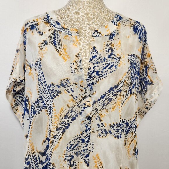 Chico's Size 3/16 Sheer Chiffon Paisley Print Short Sleeve Bat Wing Pullover Top - Picture 2 of 14